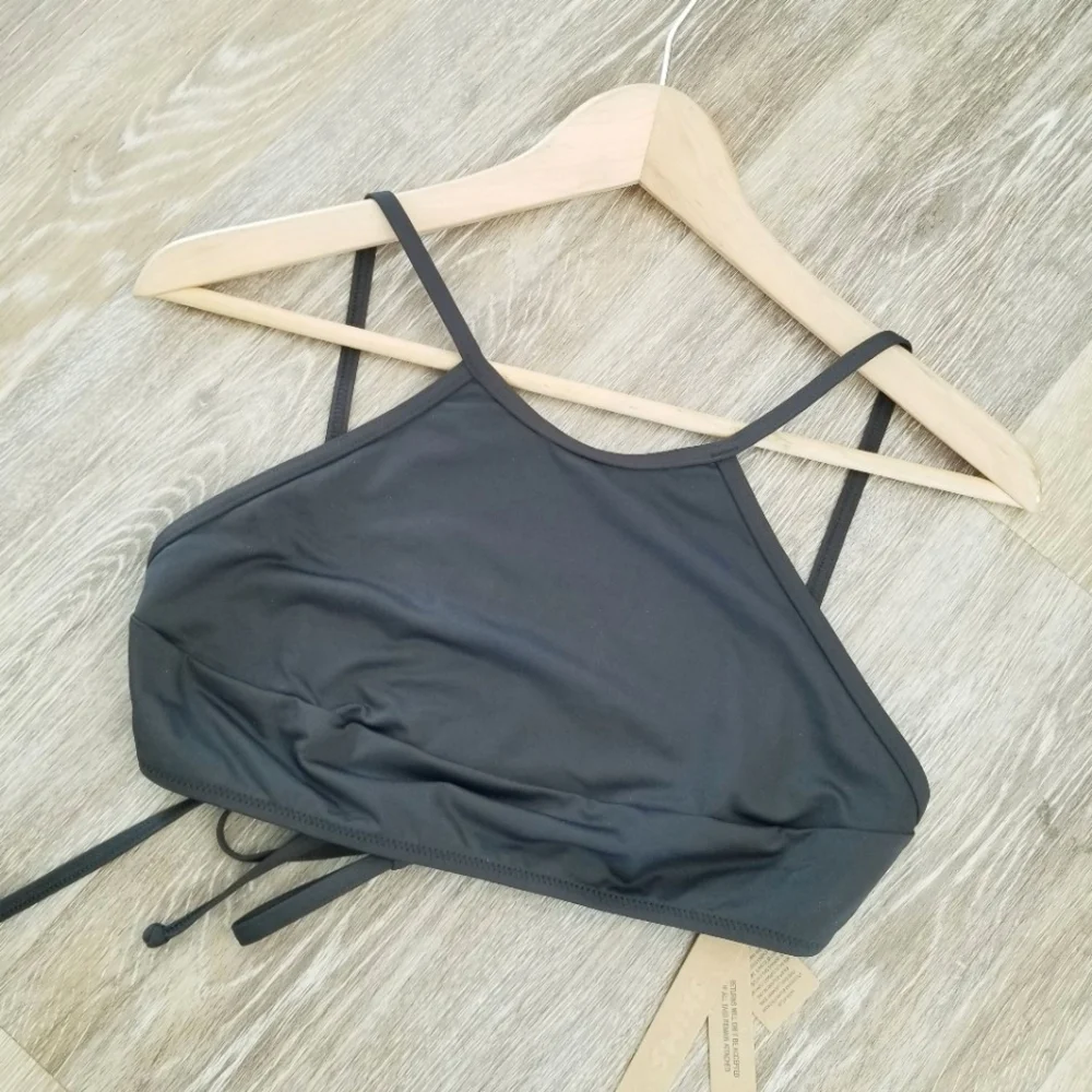 SKIMS High Neck Swim Bikini Crop Top Black Strappy NWT Summer Sexy Vacay Resort